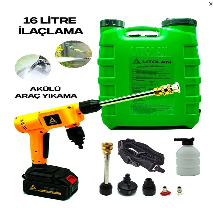 Litolan Tek Akülü Çok Fonksiyonlu 16 Litre Akülü İlaçlama Ve Yıkama Makinesi